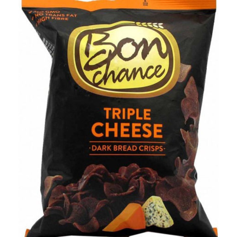 Bon Chance Triple Cheese Chips Από Mαύρο Ψωμί Με Γεύση 3 Τυριά 120g
