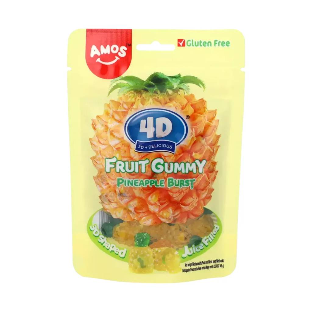 Amos 4D Pineapple Burst Fruit Gummy Candy 65gr
